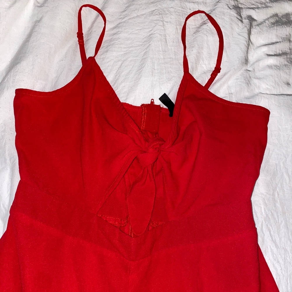 H&M red self tie top jumpsuit